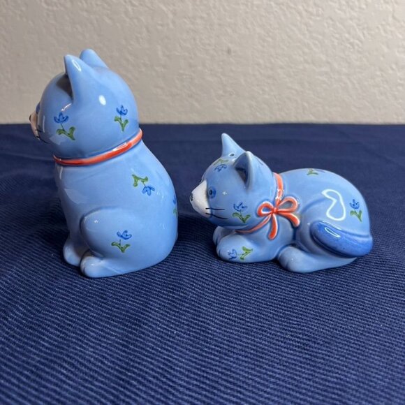 VTG Otagiri Ceramic Blue Cat Salt & Pepper Shaker Set ~ NO CORKS - READ - Picture 6 of 13